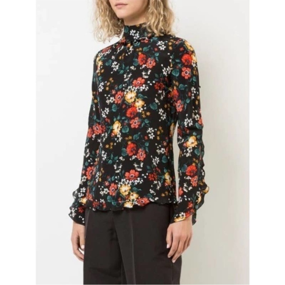 Derek Lam Silk Floral Mock Neck Blouse